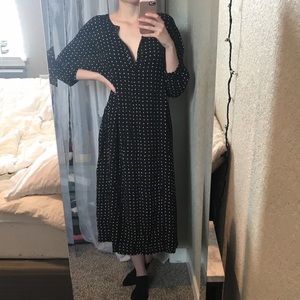Zara Shadow Pin Dot Black Fall Maxi Dress